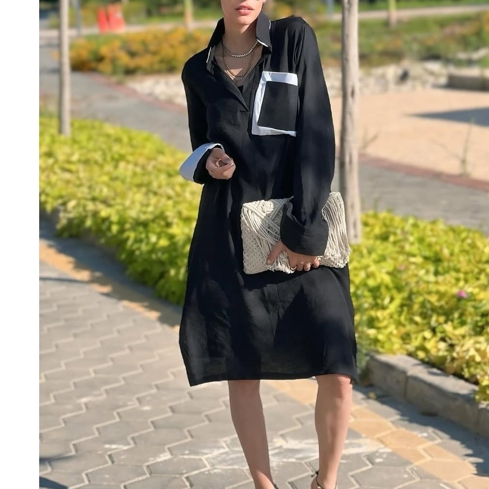 LOCKER ROOM black white long sleeve long‎ length shift shirt dress layering